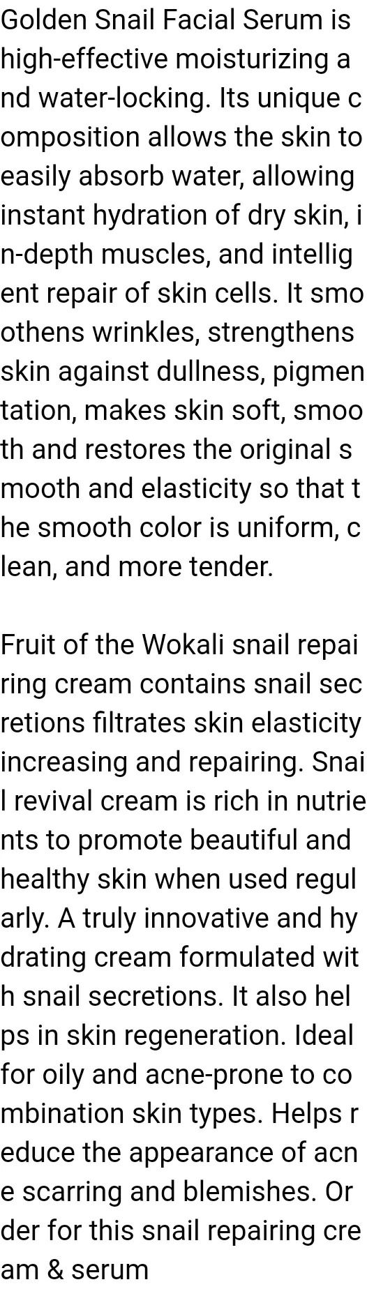 Snail Facial Serum + Snail Repairing Cream - Fruit of the Wokali