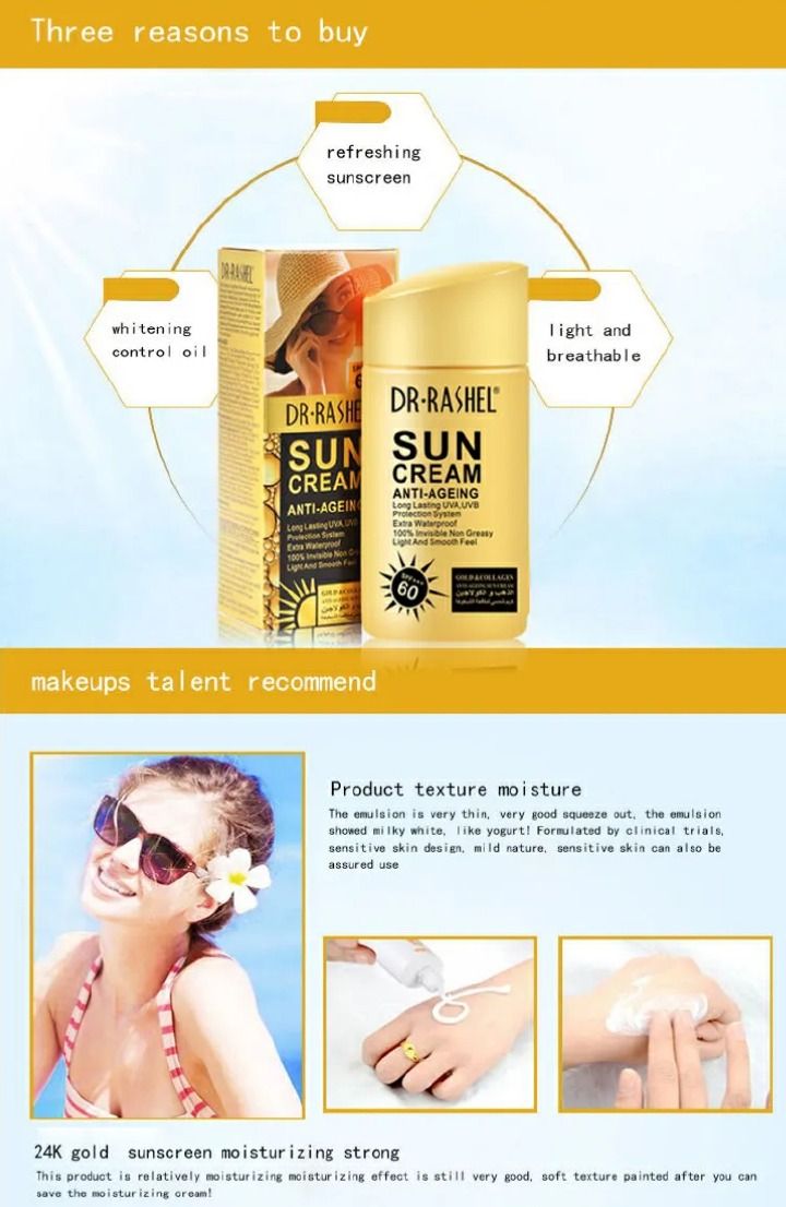 Dr. Rashel Gold Collagen Anti-aging Sun Cream SPF 60 UVA/UVB Protection Sun Block Sunscreen