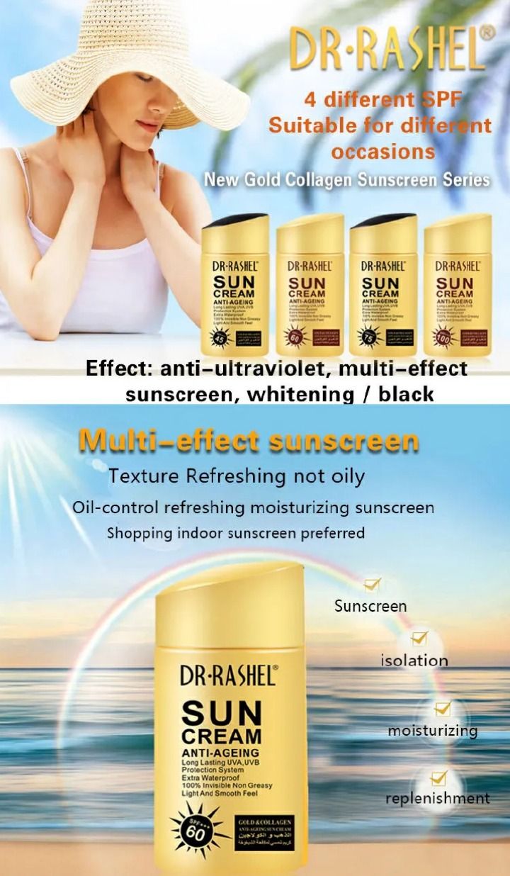 Dr. Rashel Gold Collagen Anti-aging Sun Cream SPF 60 UVA/UVB Protection Sun Block Sunscreen