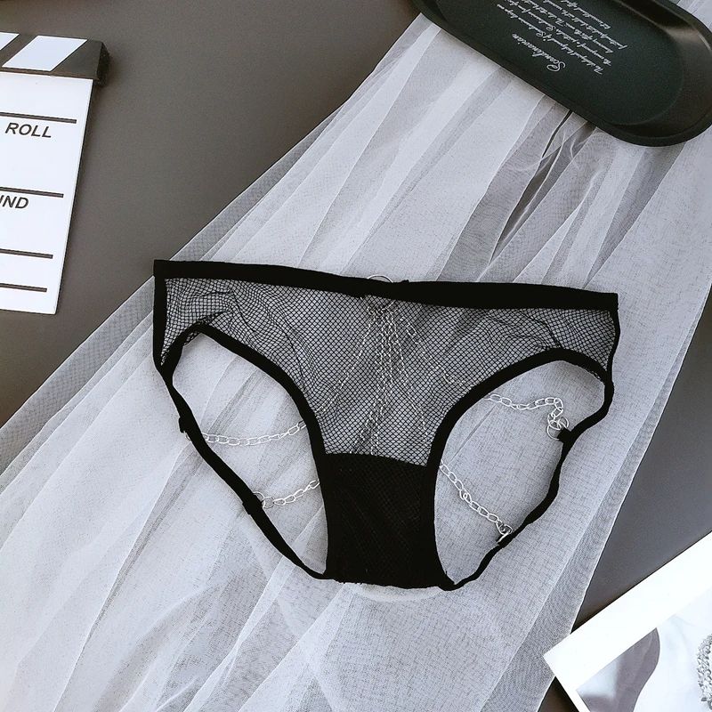 Hot Sexy Women Panties Lace Metal Chain G String Girls Briefs Mesh Hollow Out Thong Erotic Underwear Low Waist Female Intimates