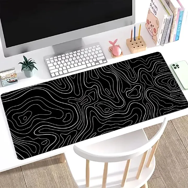 1Pcs Gaming Mouse Pad Large Keyboard Pad 31.5 x 11.8in Topographic Mouse Pad Black and White Mouse Pad for Keyboard with Anti-Sl