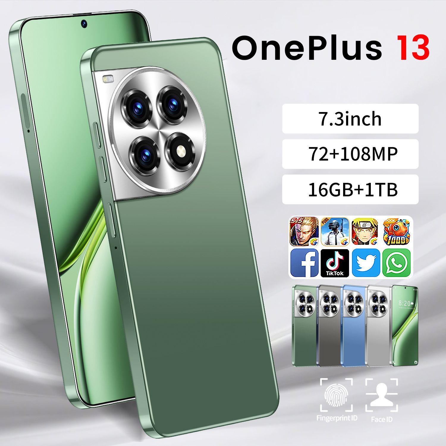 2024 One Plus 13, CPU: Snapdragon 8gen2 7.3 inches, resolution 1440*3040, network 5G, memory 16GB+1TB, pixel 7200W+10800W, battery 8000mah, Bluetooth 4.0, Android 13. Black/white/green/blue