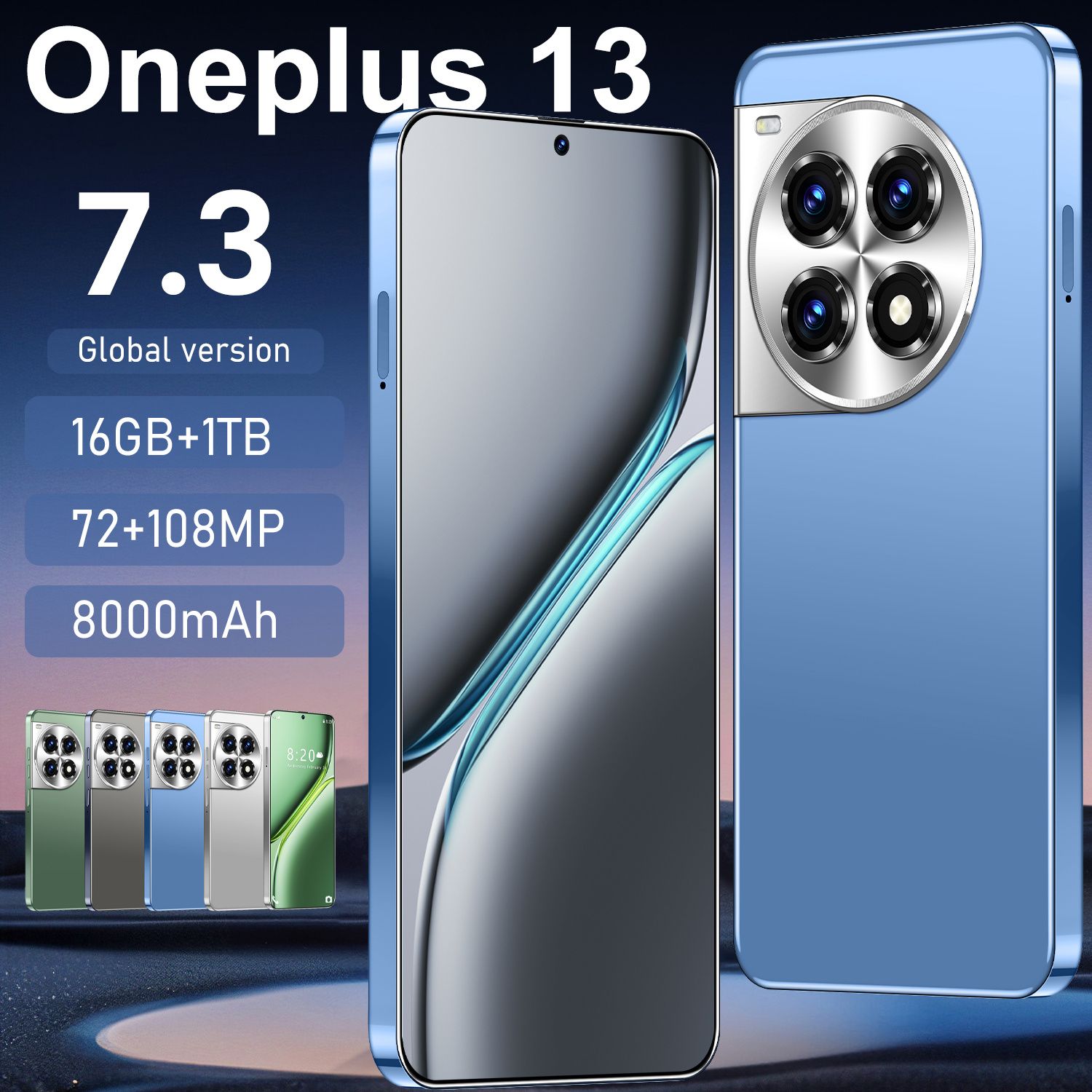 2024 One Plus 13, CPU: Snapdragon 8gen2 7.3 inches, resolution 1440*3040, network 5G, memory 16GB+1TB, pixel 7200W+10800W, battery 8000mah, Bluetooth 4.0, Android 13. Black/white/green/blue