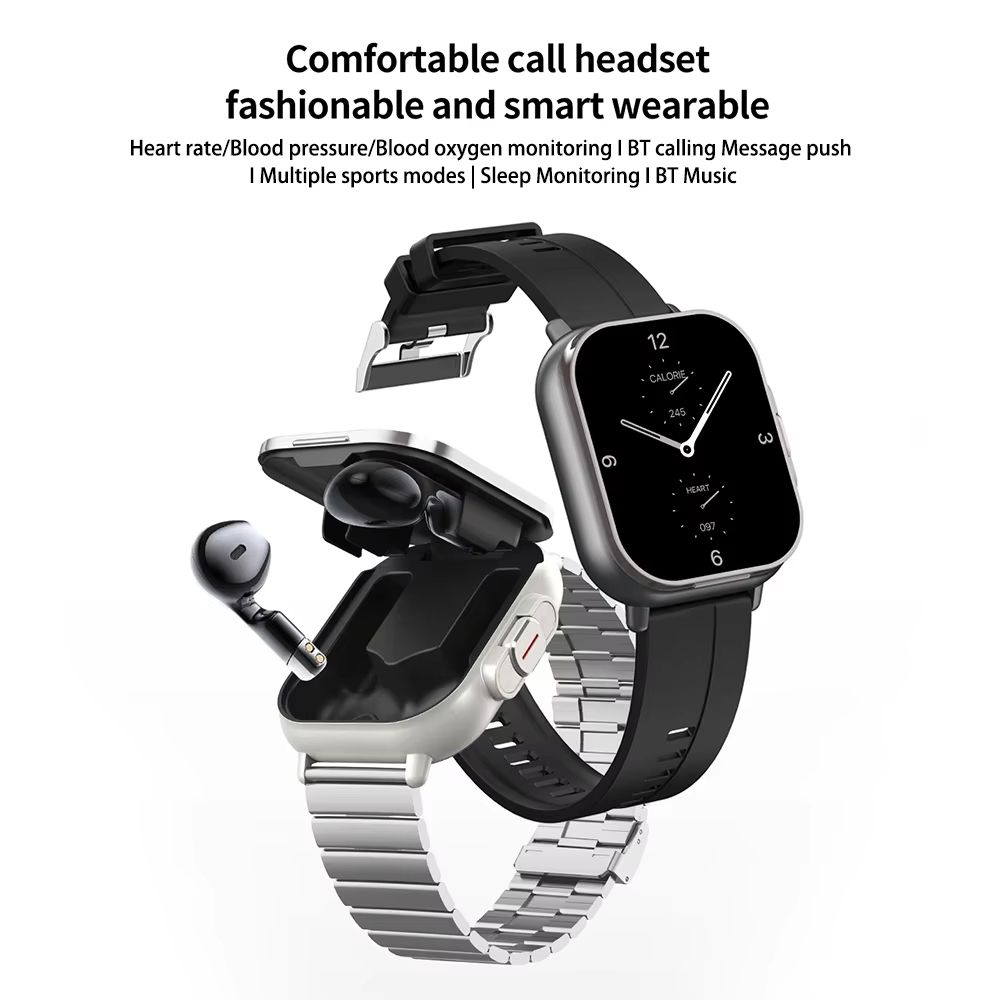 2025 CLAMADO TWS 2 In 1 Smart Sports Watch Wireless Bluetooth Headset Calling Health Monitor Fitness Record Watches With Headset