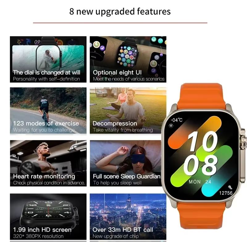 Watch T800 U2 Smart Watch 49mm 2025 New NFC Men Women GPS Track Bluetooth Call BT Music Games Wireless Charging Smartwatch