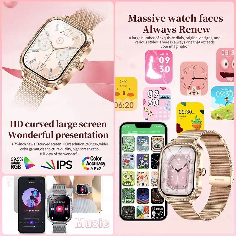 New Smart Watch For Women Bluetooth Call Heart Rate Waterproof Sports Fitness Tracker Clock Lady Watches IOS