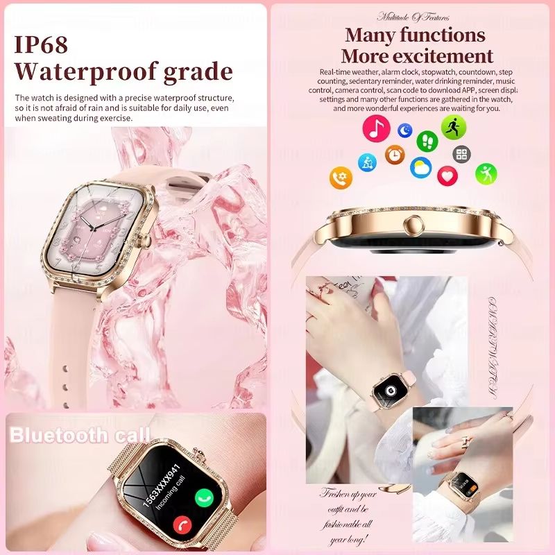 New Smart Watch For Women Bluetooth Call Heart Rate Waterproof Sports Fitness Tracker Clock Lady Watches IOS