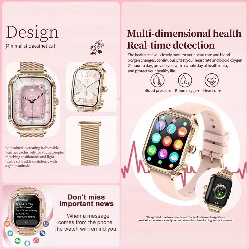New Smart Watch For Women Bluetooth Call Heart Rate Waterproof Sports Fitness Tracker Clock Lady Watches IOS