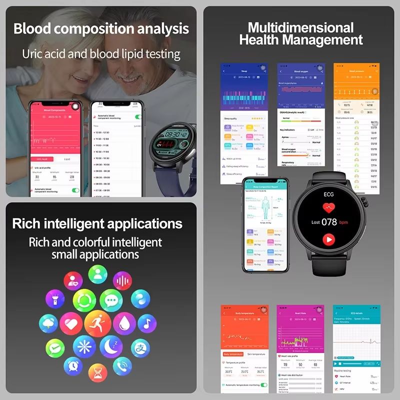 2025 New Medical Grade Blood Sugar Health Smart Watch Women ECG + PPG Blood Pressure Temperature Monitoring Bluetooth Call Watch