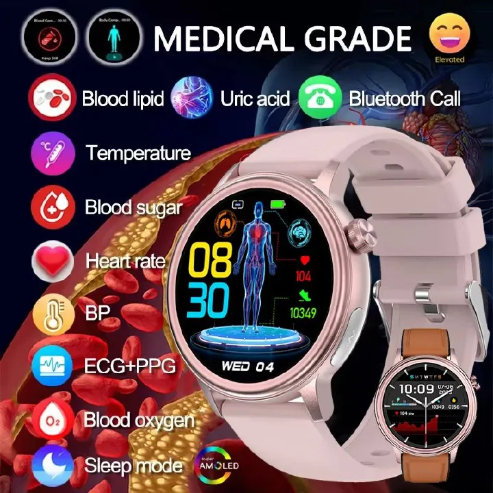 2025 New Medical Grade Blood Sugar Health Smart Watch Women ECG + PPG Blood Pressure Temperature Monitoring Bluetooth Call Watch