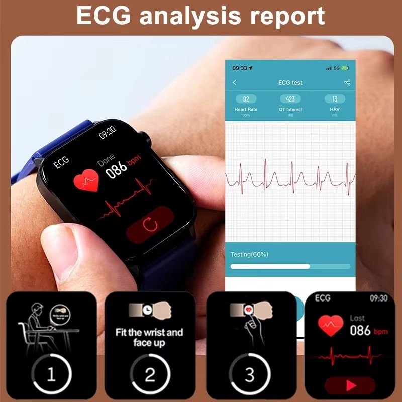 2025 New ECG+PPG Medical Grade Smart Watch Men Blood Glucose Blood Lipid Uric Acid Monitoring Bluetooth Call Health Smartwatches