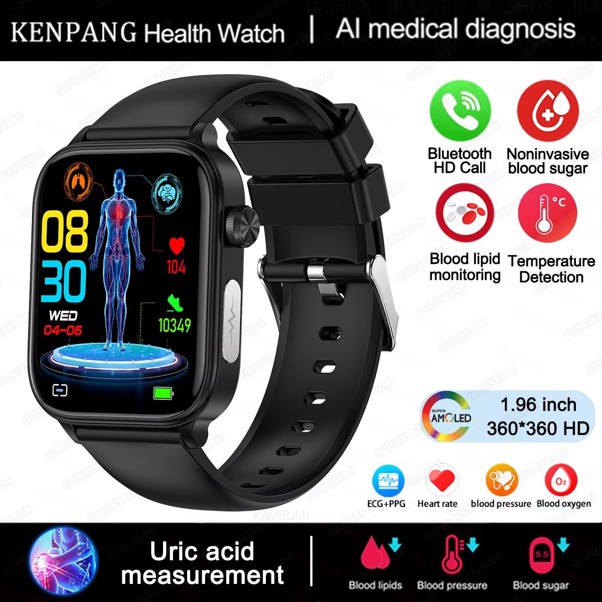 2025 New ECG+PPG Medical Grade Smart Watch Men Blood Glucose Blood Lipid Uric Acid Monitoring Bluetooth Call Health Smartwatches