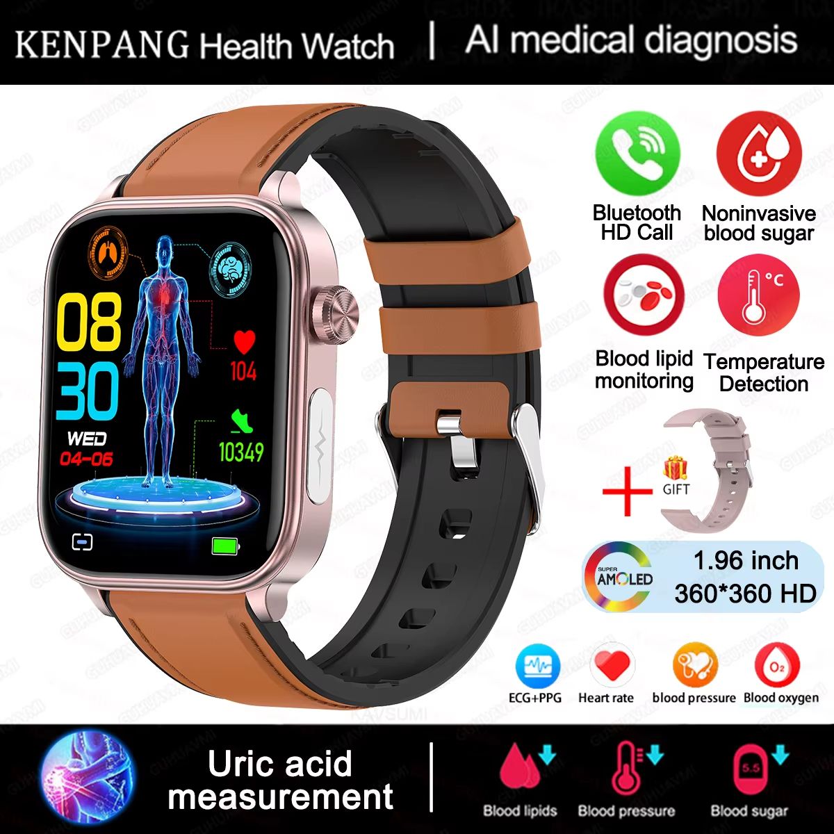 2025 New ECG+PPG Medical Grade Smart Watch Men Blood Glucose Blood Lipid Uric Acid Monitoring Bluetooth Call Health Smartwatches