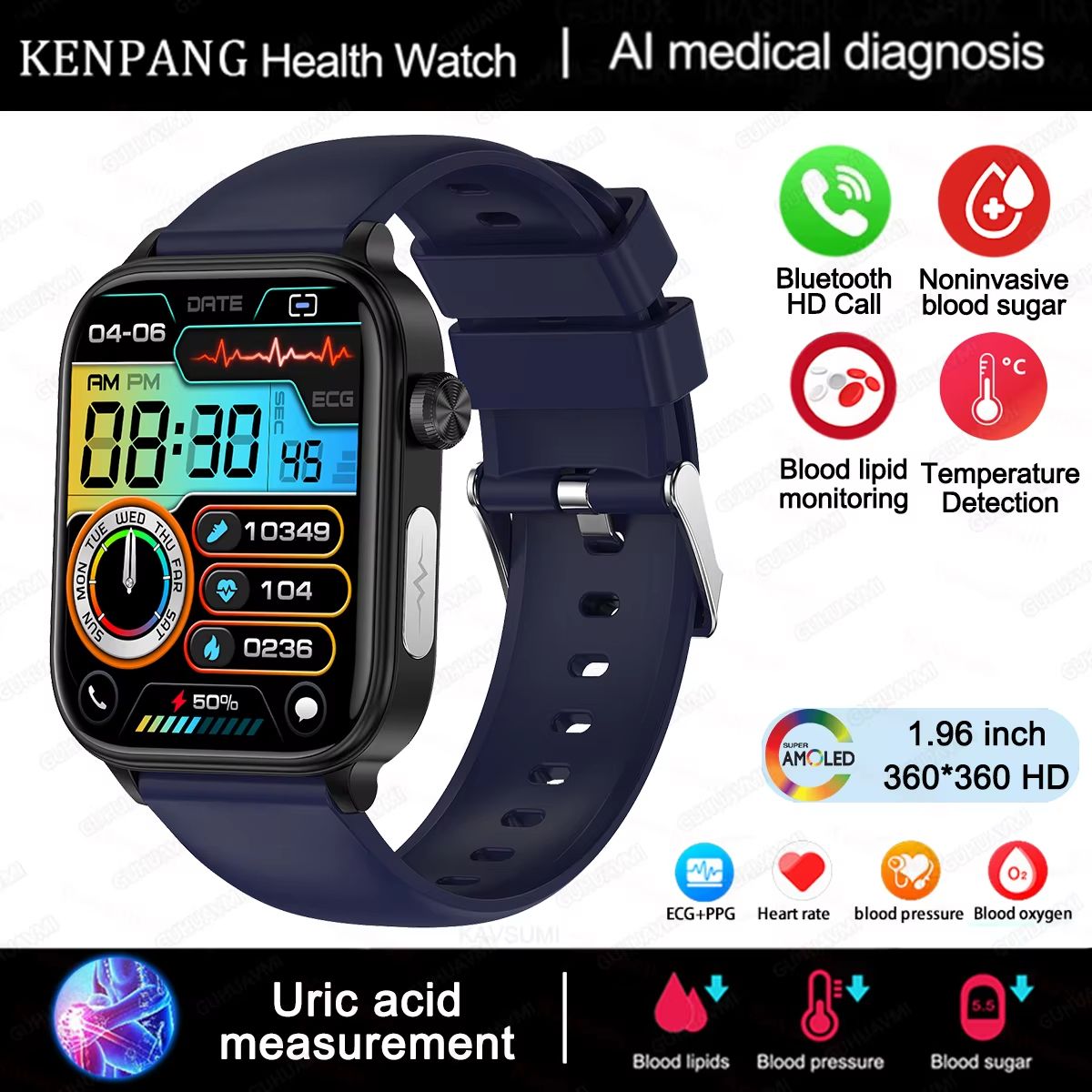 2025 New ECG+PPG Medical Grade Smart Watch Men Blood Glucose Blood Lipid Uric Acid Monitoring Bluetooth Call Health Smartwatches