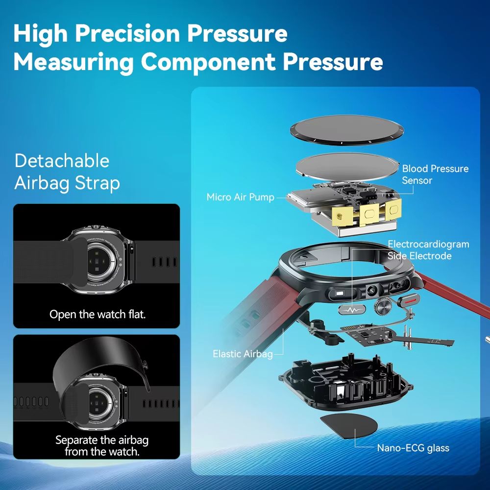 2025 New Air Pump Smart Watch Airbag Precision Measure Blood Sugar Sphygmomanometer Heart Rate ECG Uric Acid For Huawei Xiaomi