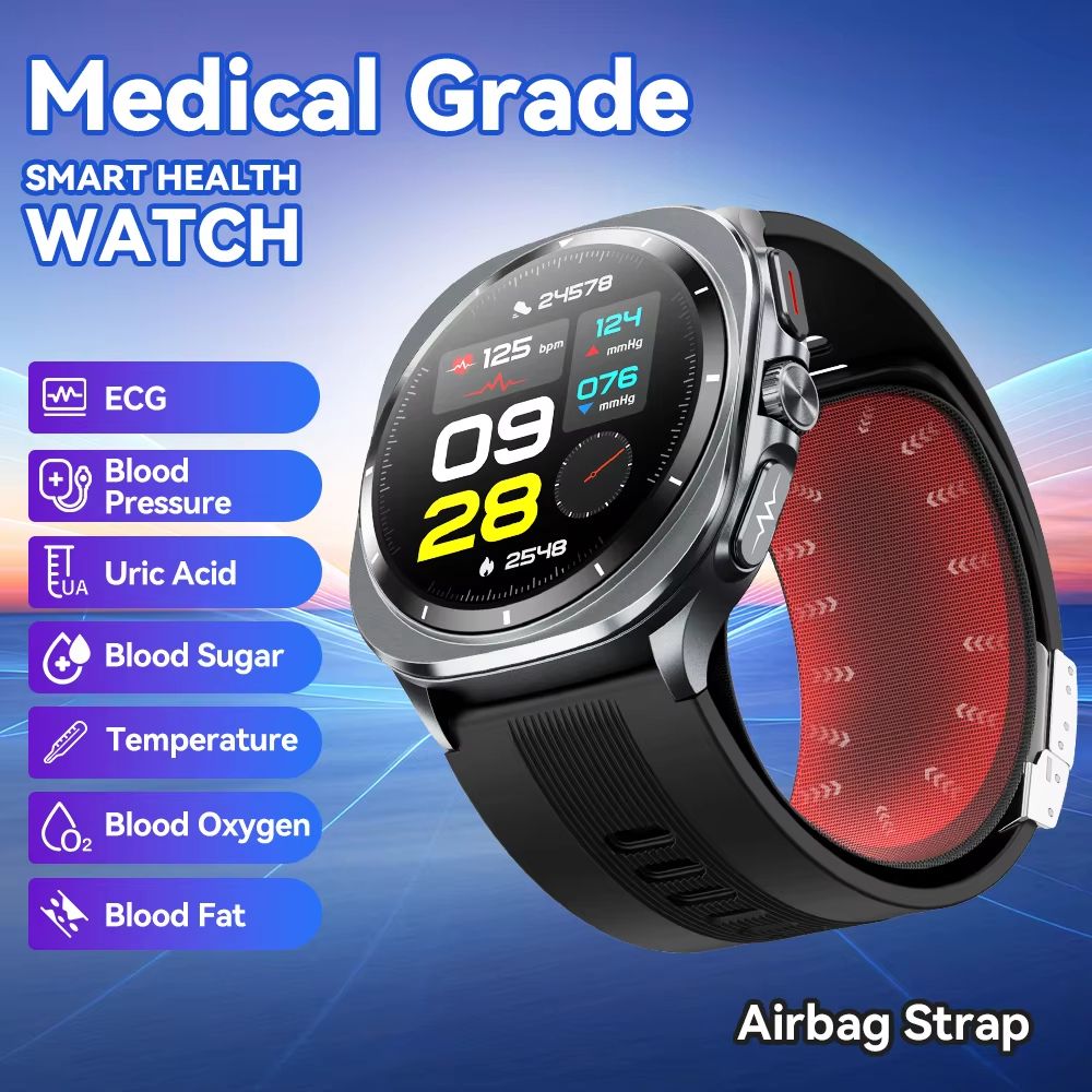 2025 New Air Pump Smart Watch Airbag Precision Measure Blood Sugar Sphygmomanometer Heart Rate ECG Uric Acid For Huawei Xiaomi