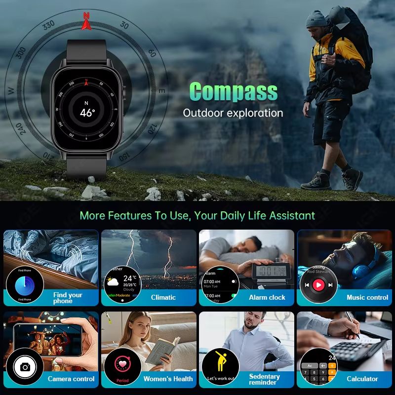 GPS Positioning Smart Watch Lightweight Fashionable Sports Compass Outdoor Adults Men Women's SmartWatch Health SOS Elderly