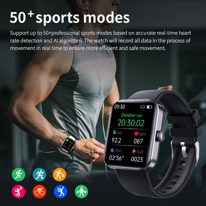 1.91-inch High-definition Large Screen Women Smart Watch Blood Oxygen Sugar 50+ Sport Men Smartwatch Temperature Monitoring