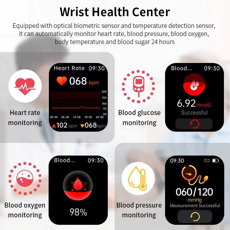 1.91-inch High-definition Large Screen Women Smart Watch Blood Oxygen Sugar 50+ Sport Men Smartwatch Temperature Monitoring
