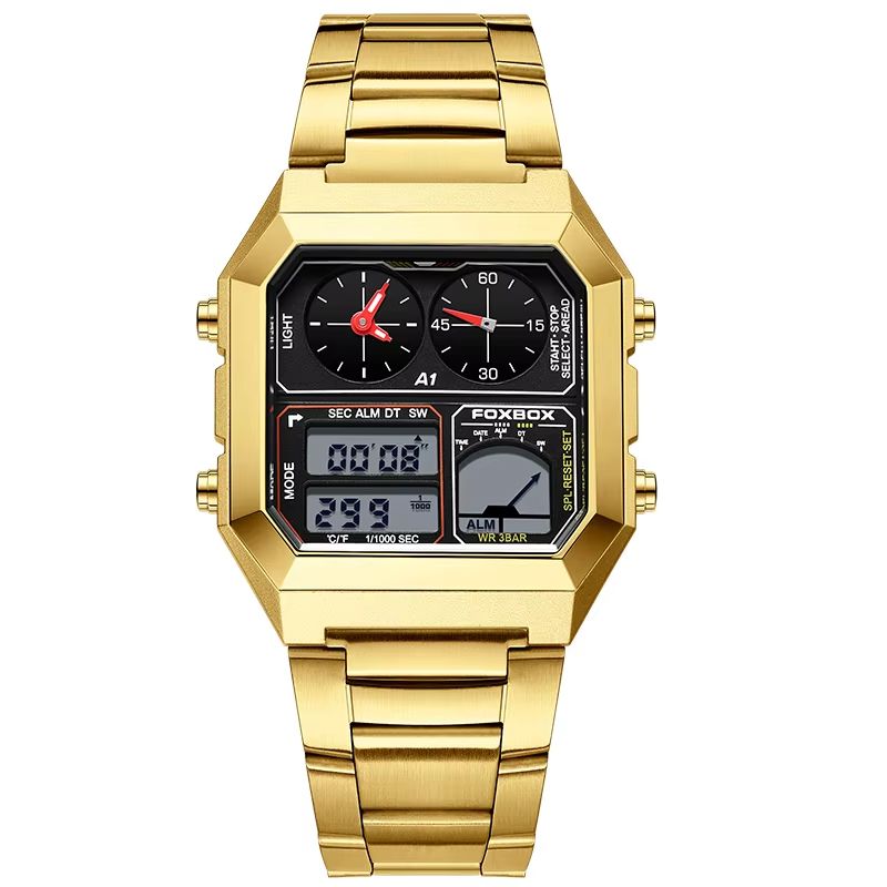 LIGE Clock Sports Men's Watches FOXBOX Brand Luxury Square Watch For Men Fashion Waterproof Dual Display Watch Relogio Masculino