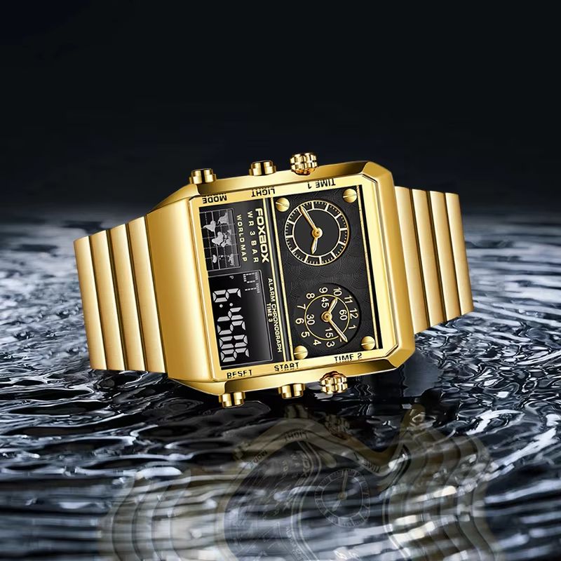 LIGE Clock Sports Men's Watches FOXBOX Brand Luxury Square Watch For Men Fashion Waterproof Dual Display Watch Relogio Masculino