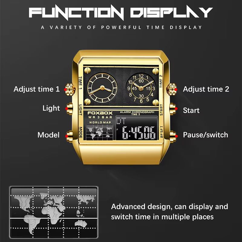 LIGE Clock Sports Men's Watches FOXBOX Brand Luxury Square Watch For Men Fashion Waterproof Dual Display Watch Relogio Masculino