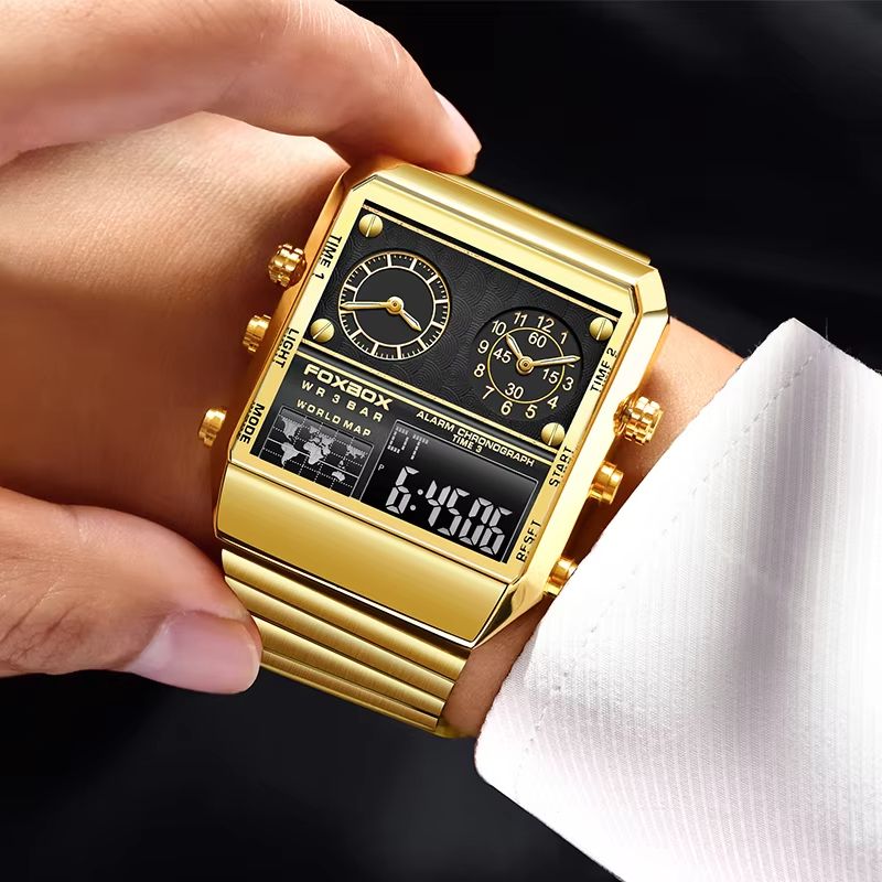 LIGE Clock Sports Men's Watches FOXBOX Brand Luxury Square Watch For Men Fashion Waterproof Dual Display Watch Relogio Masculino