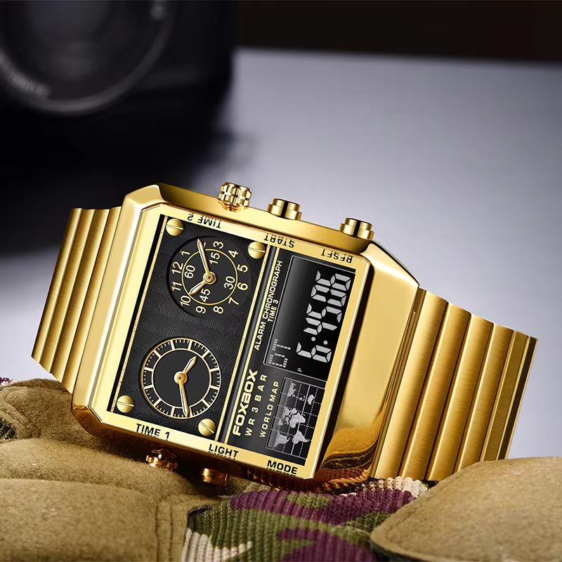 LIGE Clock Sports Men's Watches FOXBOX Brand Luxury Square Watch For Men Fashion Waterproof Dual Display Watch Relogio Masculino