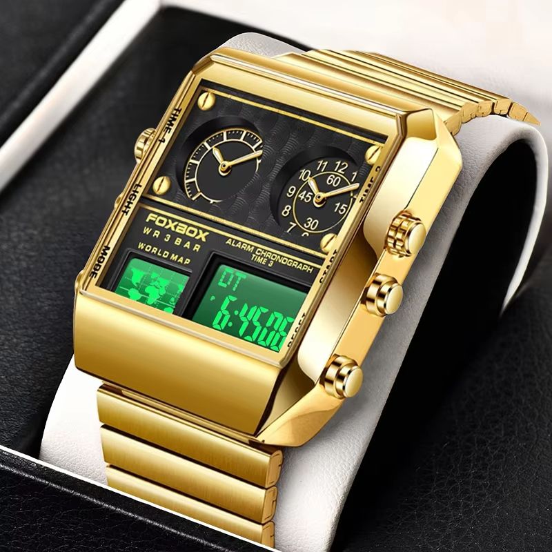 LIGE Clock Sports Men's Watches FOXBOX Brand Luxury Square Watch For Men Fashion Waterproof Dual Display Watch Relogio Masculino