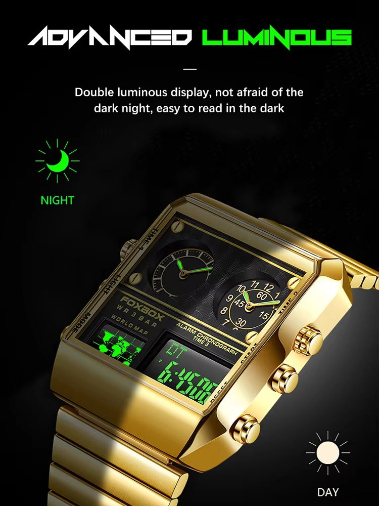 LIGE Clock Sports Men's Watches FOXBOX Brand Luxury Square Watch For Men Fashion Waterproof Dual Display Watch Relogio Masculino