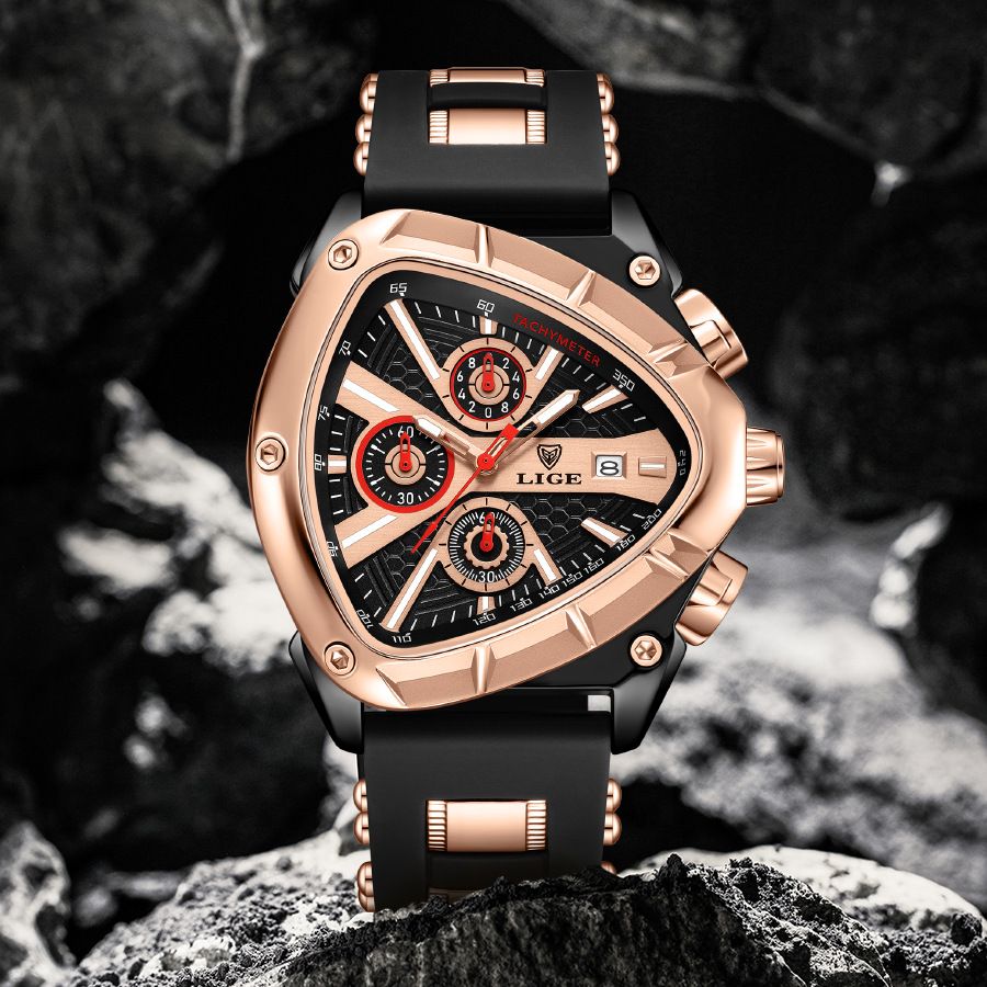 LIGE Fashion Triangle Mens Watch Sports Military Watches Men Luxury Waterproof Quartz Clock Man Chronograph Male Army Wristwatch