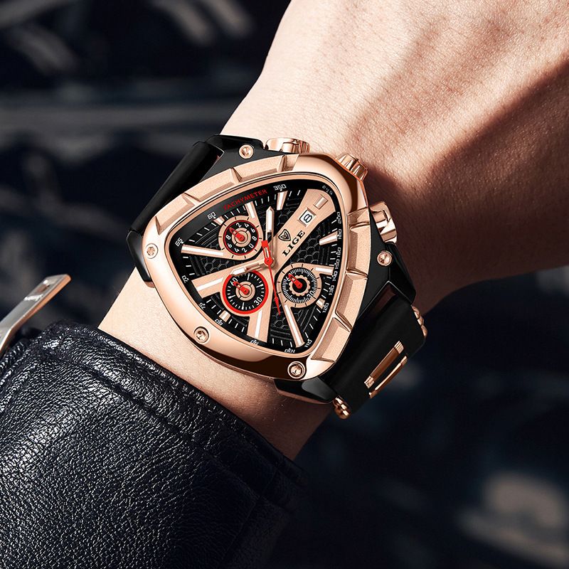LIGE Fashion Triangle Mens Watch Sports Military Watches Men Luxury Waterproof Quartz Clock Man Chronograph Male Army Wristwatch