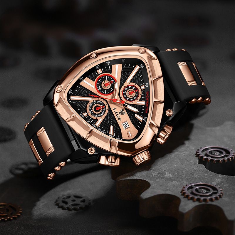 LIGE Fashion Triangle Mens Watch Sports Military Watches Men Luxury Waterproof Quartz Clock Man Chronograph Male Army Wristwatch