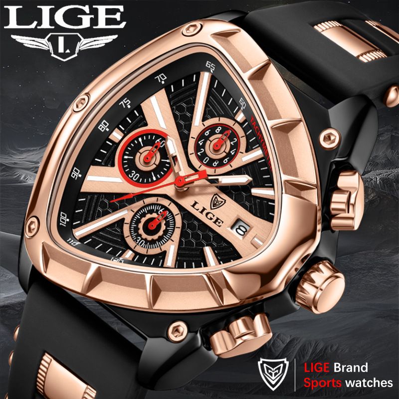 LIGE Fashion Triangle Mens Watch Sports Military Watches Men Luxury Waterproof Quartz Clock Man Chronograph Male Army Wristwatch