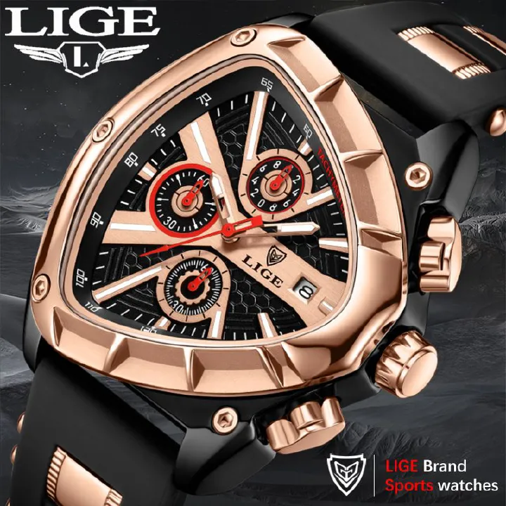 LIGE Fashion Triangle Mens Watch Sports Military Watches Men Luxury Waterproof Quartz Clock Man Chronograph Male Army Wristwatch