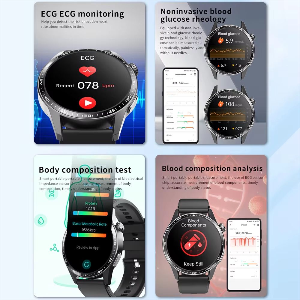 CLAMADO 2025 Hot Sell ECG Blood Sugar Glucose Smartwatch With 1.55 Inch HD Screen Bluetooth Call Smart Watch F400 For Android IOS