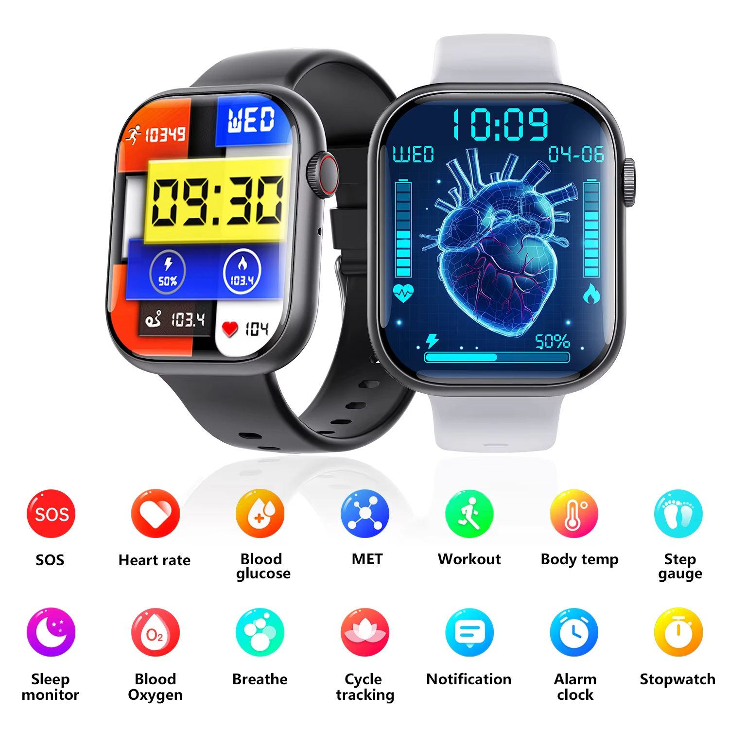 Bluetooth Talking Watch Detecting Blood Sugar Blood Pressure Heart Rate Multi-function SOS Alarm Exercise Pedometer Smart Watch