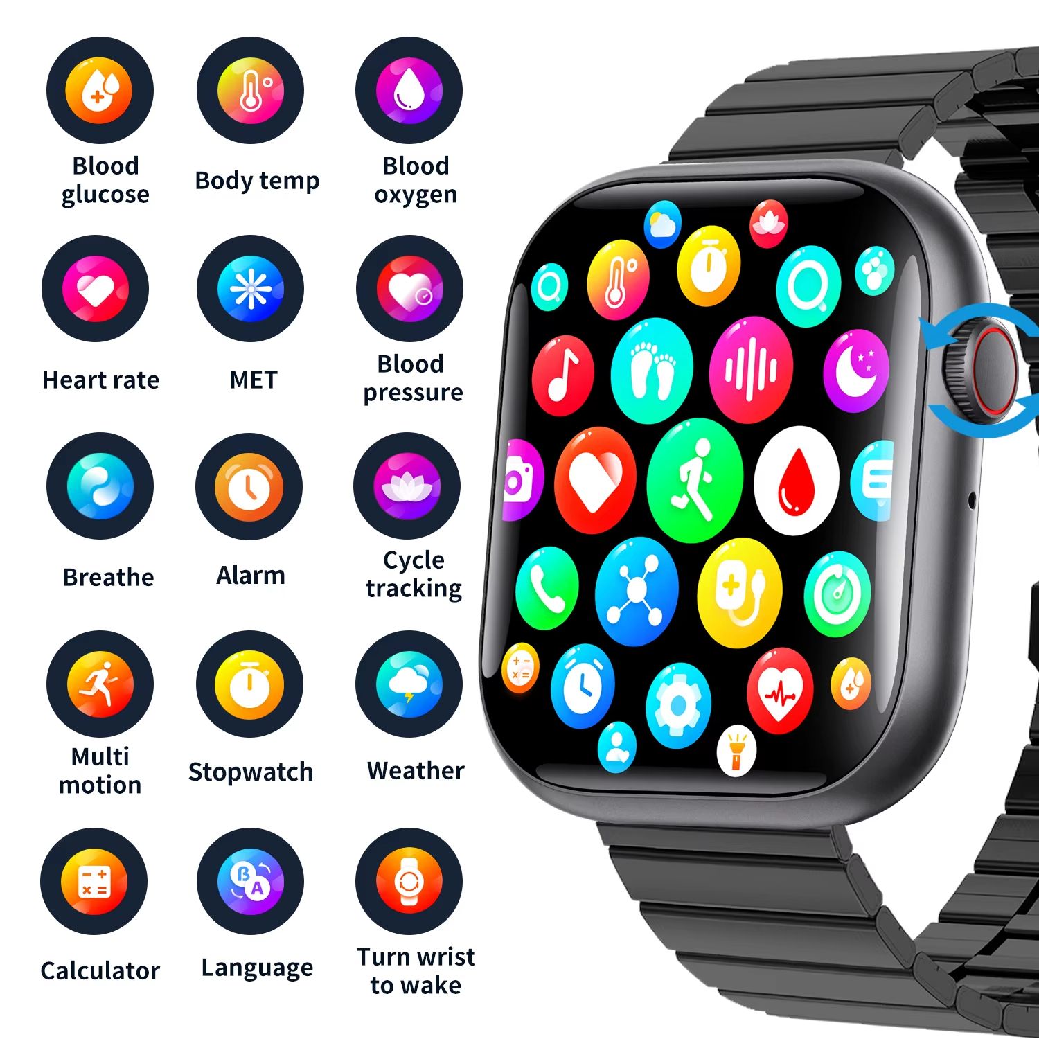 Bluetooth Talking Watch Detecting Blood Sugar Blood Pressure Heart Rate Multi-function SOS Alarm Exercise Pedometer Smart Watch