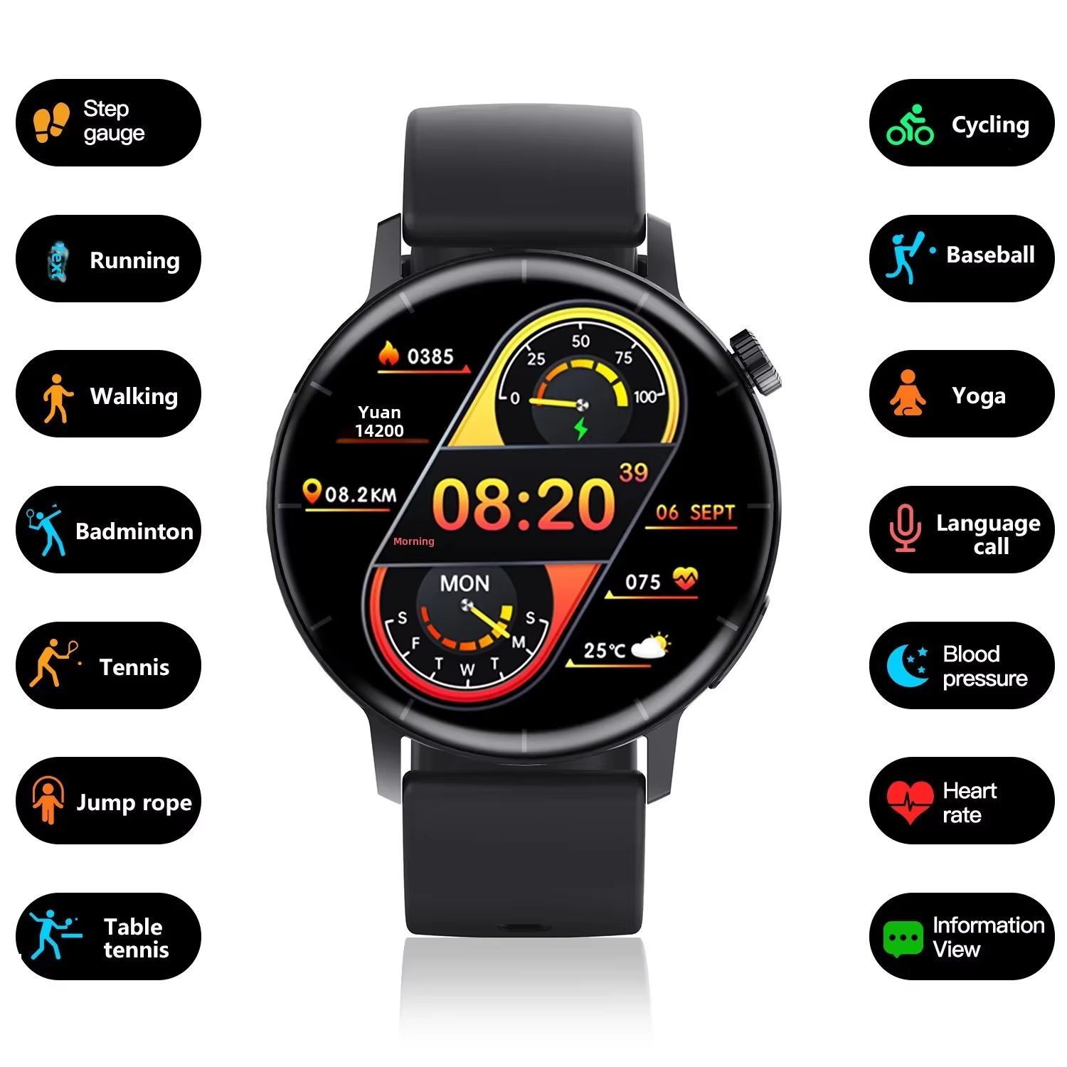 CLAMADO F22R Bluetooth Call Sport Smart Watch With Blood Sugar Glucose 24 Hrs Health Monitor Smartwatch For Men Women Dropshipping