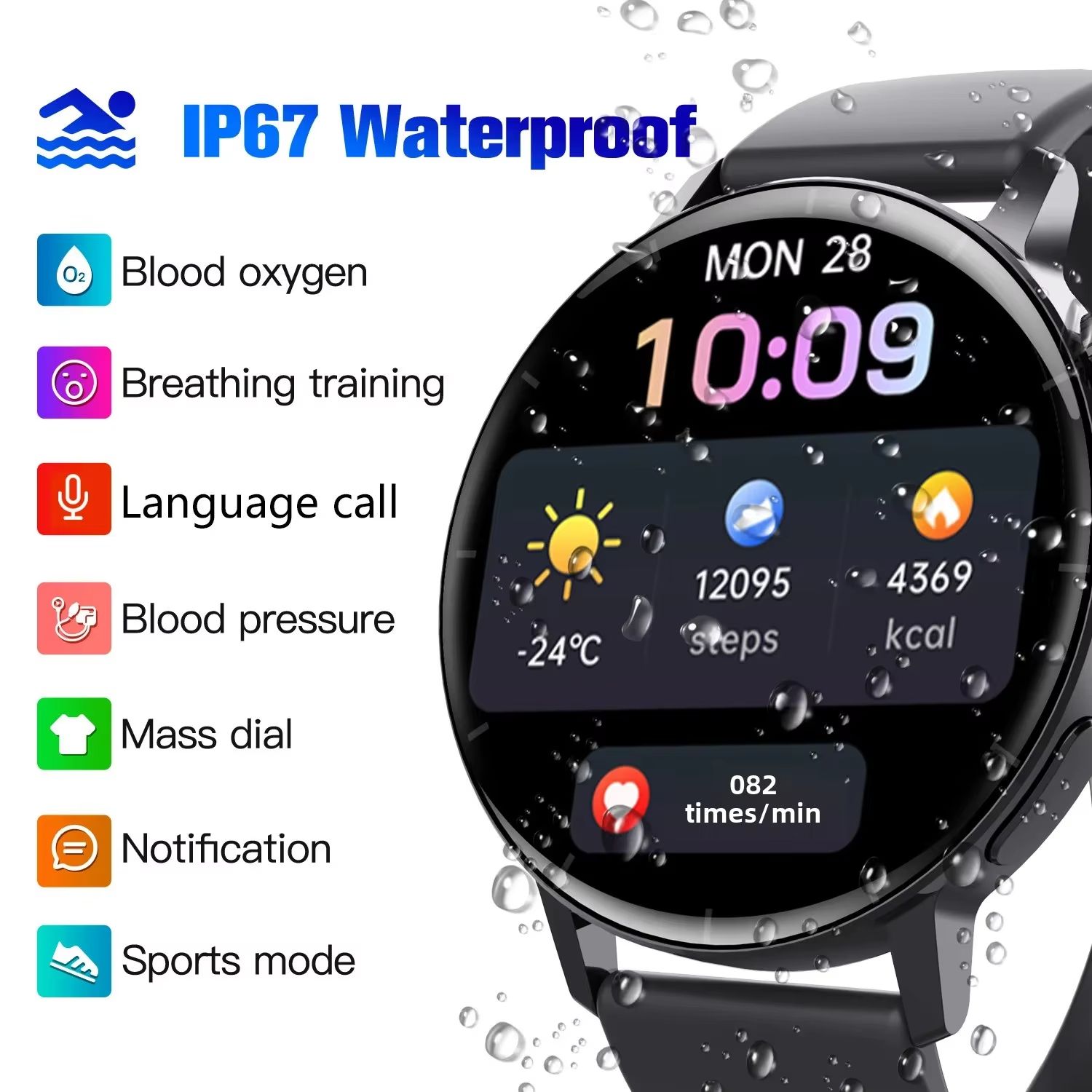 CLAMADO F22R Bluetooth Call Sport Smart Watch With Blood Sugar Glucose 24 Hrs Health Monitor Smartwatch For Men Women Dropshipping