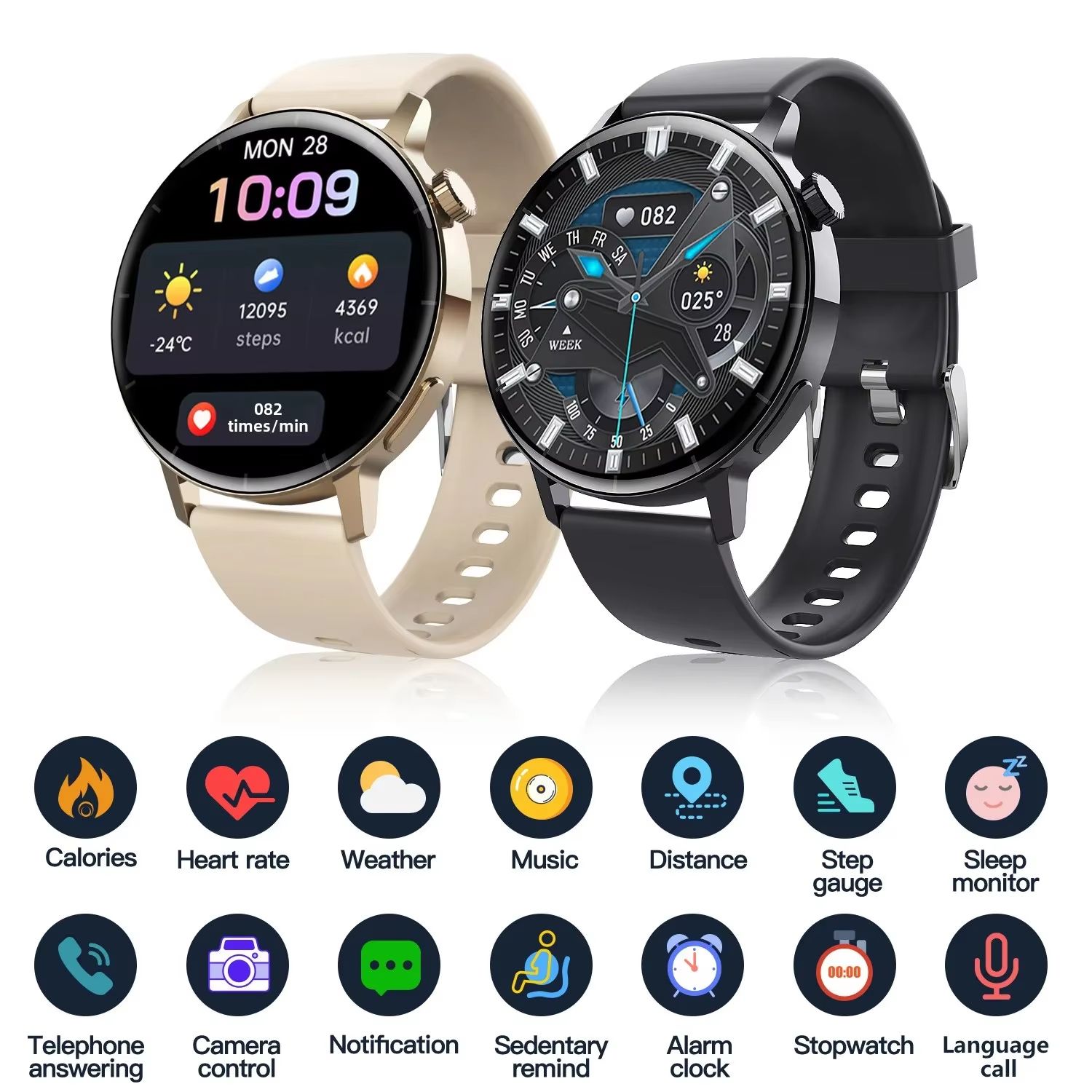 CLAMADO F22R Bluetooth Call Sport Smart Watch With Blood Sugar Glucose 24 Hrs Health Monitor Smartwatch For Men Women Dropshipping