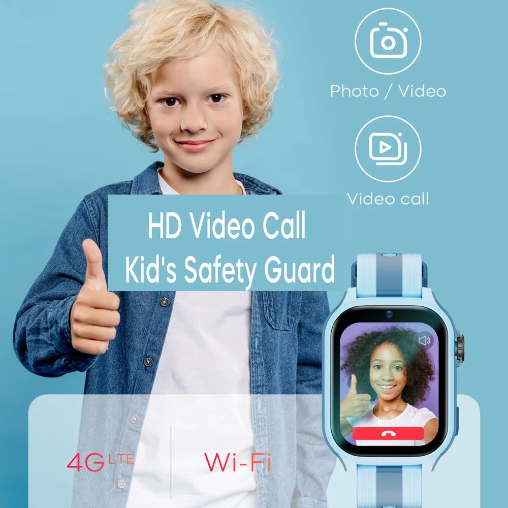 4G HD Video Call Kids Smart Watches 1.83" Large Screen GPS LBS Wifi Location 700mAh Battery Voice Chat SOS Children Smartwatch