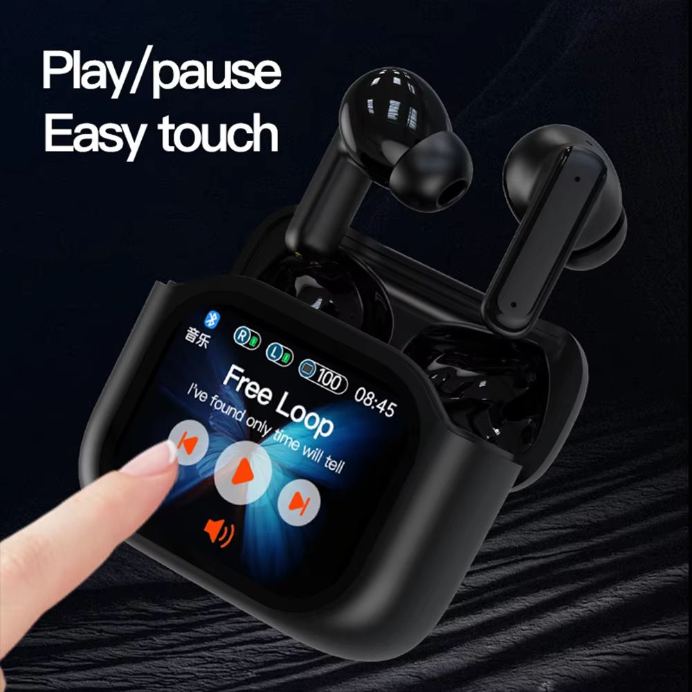 CLAMADO LED full color touch screen Bluetooth headset in-ear Exquisite Comfortable Earpads Deep Bass Bt Headphones Wireless TWS Earbuds ANC Active Noise Cancellation Earphone
