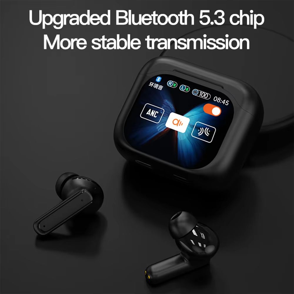 CLAMADO LED full color touch screen Bluetooth headset in-ear Exquisite Comfortable Earpads Deep Bass Bt Headphones Wireless TWS Earbuds ANC Active Noise Cancellation Earphone