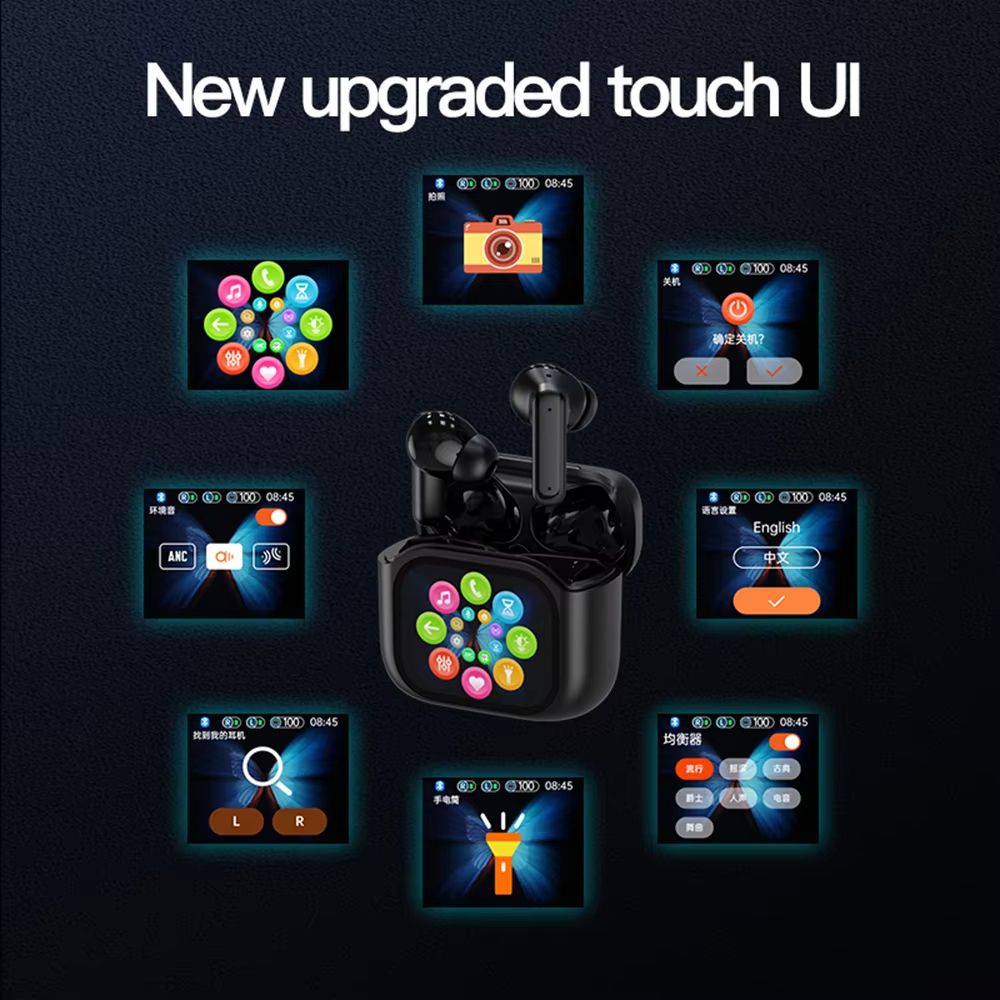 CLAMADO LED full color touch screen Bluetooth headset in-ear Exquisite Comfortable Earpads Deep Bass Bt Headphones Wireless TWS Earbuds ANC Active Noise Cancellation Earphone