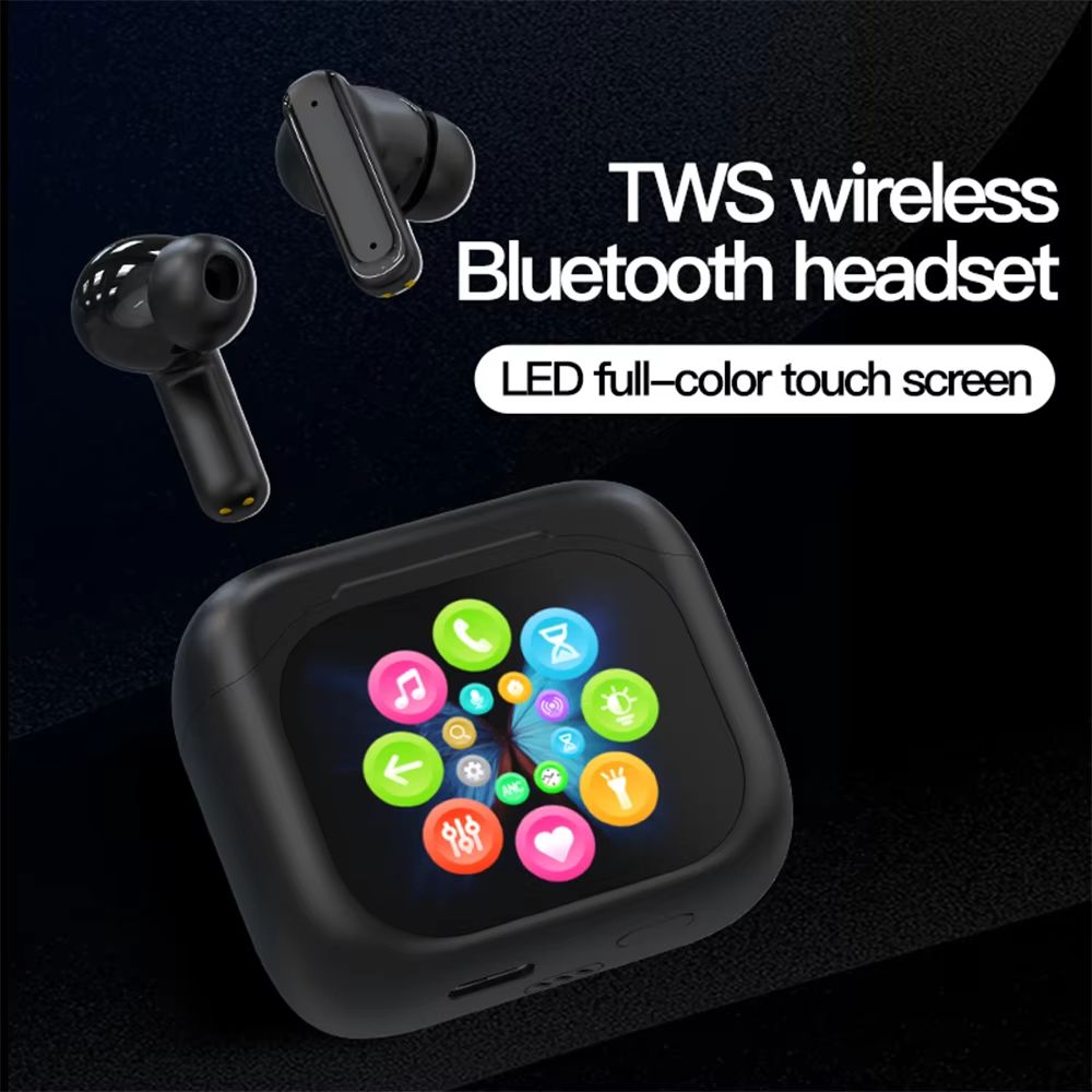 CLAMADO LED full color touch screen Bluetooth headset in-ear Exquisite Comfortable Earpads Deep Bass Bt Headphones Wireless TWS Earbuds ANC Active Noise Cancellation Earphone