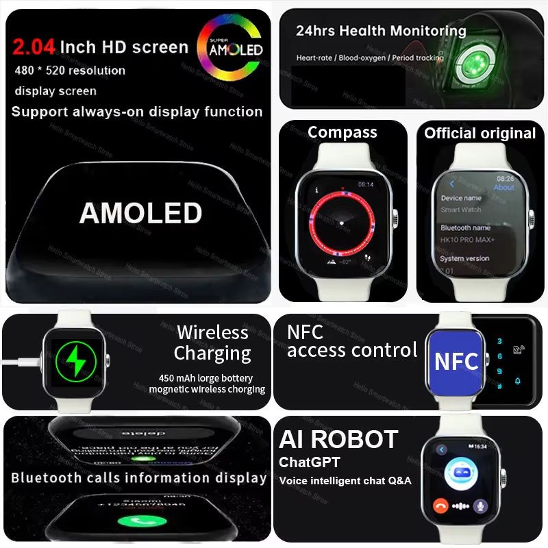 CLAMADO HK10 ULTRA3 Smart Watch Series 10 ChatGPT 1GB ROM AI Watch Face BT Call Games Music Compass Sports Smartwatch Men Women
