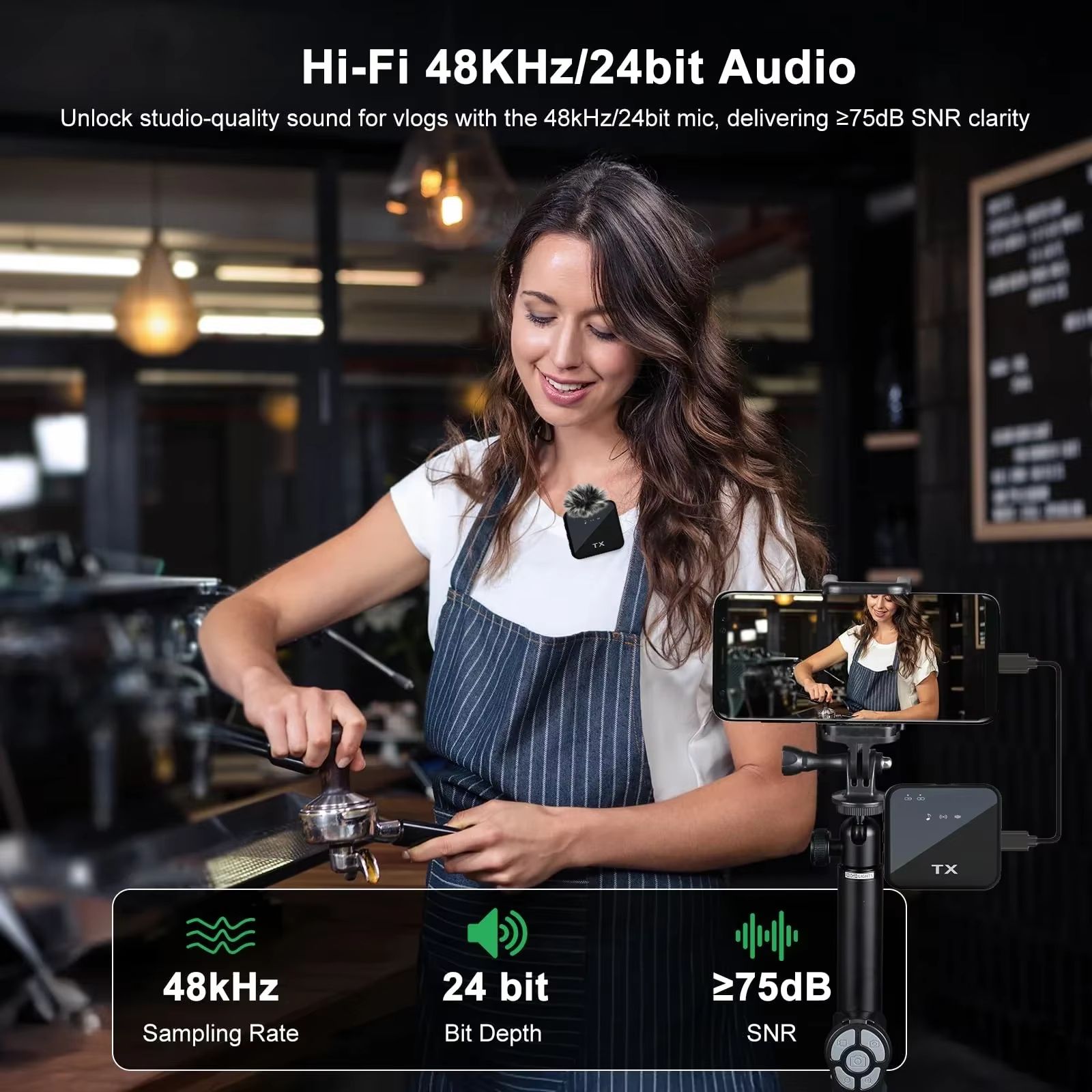 3in1 Wireless Lavalier Microphone for Camera,iPhone,Android,Microphone for Video Recording Recording Podcast Noise Reduction Mic