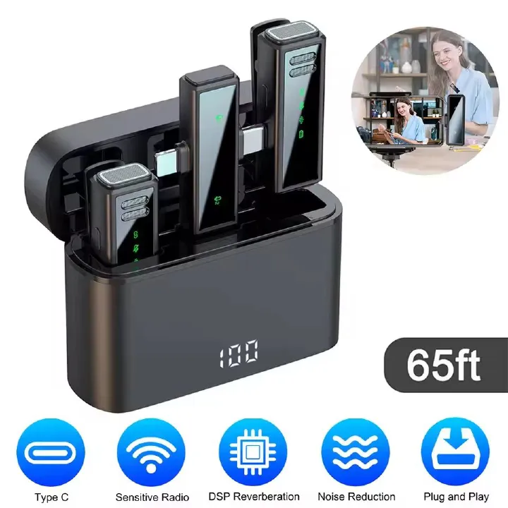J88 Professional Wireless Lavalier Microphone With Charging Box Portable Noise Reduction Audio Recording For iPhone Android PC