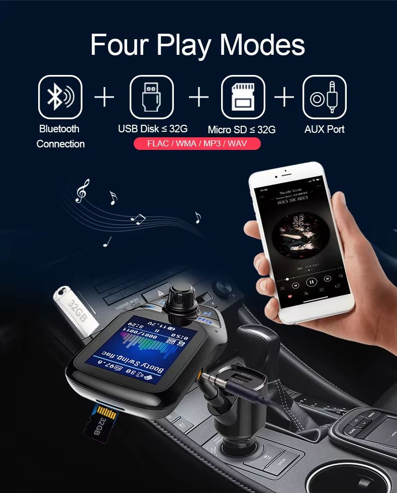 Car MP3 Music Player Bluetooth 5.0 receiver FM transmitter Dual USB QC3.0 Charger U disk / TF Card lossless Music